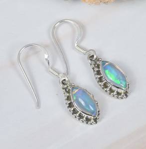 Sambhav Jewels Marquise Cut White Ethiopian <b>Opal</b> Semi-precious Gemstone Bezel Setting Handmade Ethnic S925 Sterling <b>Earrings</b> - Product Image 3