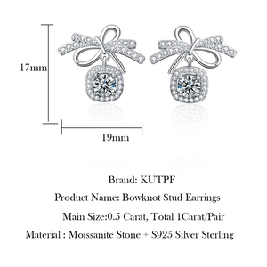 1CT Carré Moissanite Diamant Ruban Bowknot Tie Moissanite Stud Boucles d'oreilles en argent sterling 925 pour les femmes - Product Image 5