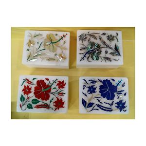 Trabajo de arte indio de lujo Diseño floral Mármol Incrustaciones de piedra natural Regalos DE BODA Joyero-MOQ 100 piezas - Product Image 1