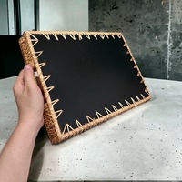 Plateau de service rectangulaire en rotin fait main au Vietnam avec incrustation de nacre, taille personnalisée, décoration d'intérieur, panier à fruits