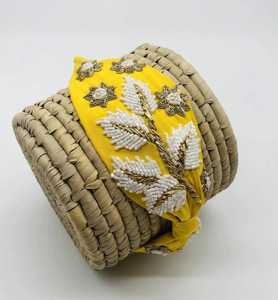 Yellow Blossom All-Hand Beaded <b>Headband</b> Soft Cushioned and Easy-to-Wear with Hand Embroidery - Product Image 2