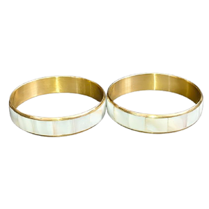 Brazaletes de Latón Chapado en Oro con Incrustaciones de Madreperla, Brazalete Delgado con Incrustaciones de Madreperla Auténtica, Joyería Elegante Hecha a Mano - Product Image 2