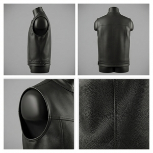 Custom Design Men's PU Leather Moto <b>Vest</b> Stand Collar Zipper Closure Solid Color Biker Outerwear Autumn Wear Leather <b>Vest</b> - Product Image 4