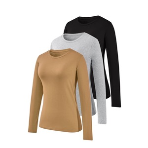 Haute qualité femmes mode couleur unie col rond manches longues T-Shirt haut chemisiers habillés exportation du fournisseur BD - Product Image 4