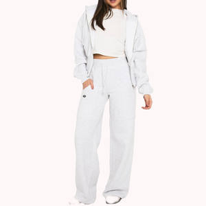 Women Soft <b>Fleece</b> Activewear Tracksuit Zip Front <b>Hoodie</b> with Relaxed Straight Fit Sweatpants Activewear Set - Product Image 1