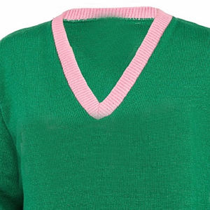Sudadera de punto con cuello en V personalizada de hermandad verde y rosa Jersey de algodón de alta calidad Ropa de calle transpirable en blanco - Product Image 2