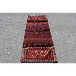 พรมขนสัตว์ตุรกีแบบวินเทจ28x68ฟุตลายเย็บปะสีส้มแดงแบบจำลองห้องโถงสี่เหลี่ยมผืนผ้าขนาดใหญ่สำหรับห้องนอนน้ำยางใหม่ - Product Image 1