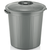 Cubo de Almacenamiento Cilíndrico de Plástico Resistente de 50L, Modelo AK 217 de Afossa, con Tapa, para Uso en Exteriores, Gestión de Residuos
