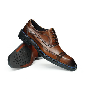 Chaussures en cuir avec empiècements élastiques et talon résistant à l'usure, chaussures à lacets pour hommes, chaussures habillées - Product Image 1