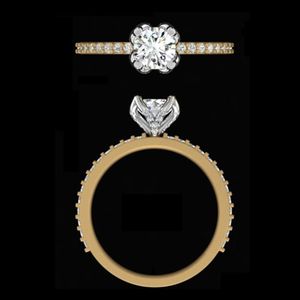 18k Gold 1.09 Carat Round Cut Diamond Engagement Ring 14k Yellow Gold Cluster Halo Pave Side <b>Stone</b> Wedding Band Fine Jewelry - Product Image 2