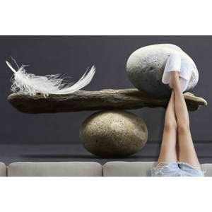 Alfombra de Terciopelo de Lana con Estampado de Parches de Piedras y Plumas - Respaldo de Látex Ecológico, Estilo Tradicional - Product Image 2