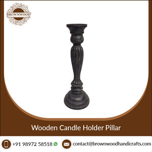 Pilier de bougeoir en bois fait à la main de style antique blanc gris avec un design unique de haute qualité du fabricant indien. - Product Image 6