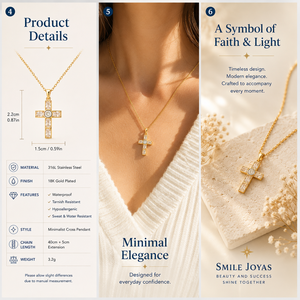 สร้อยคอไม้กางเขนคริสเตียน SmileJoyas Eternal Light รุ่น E295-190-033B ชุบทองประดับเพชรซิร์คอน วัสดุสแตนเลสสตีล ของขวัญสำหรับทุกเพศ - Product Image 6