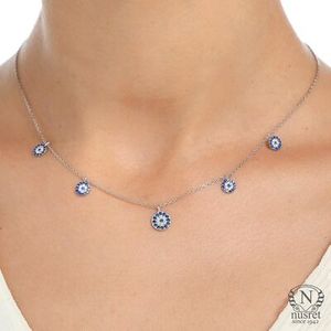 Collar de Plata de Ley 925 con Amuleto de Ojo Turco y Piedra Azul Blanca con Engaste de Bisel, Ideal para Regalo - Product Image 1