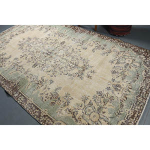 <b>Vintage</b> Turkish <b>Rug</b> Beige Green 6.2 X 10.4ft Classic Large Area Wool Latex Rectangle Patchwork for Hallway for Room Decor - Product Image 4