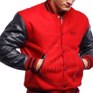 แจ็กเก็ตเลตเตอร์แมนแขนหนังแท้มีสไตล์คลาสสิกสำหรับผู้ชายและผู้หญิงคอปกตั้งดีไซน์สำหรับฤดูหนาว - Product Image 6