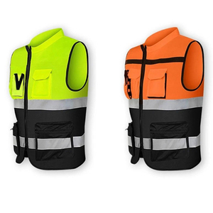Chaleco de Seguridad Reflectante de Alta Visibilidad con Múltiples Bolsillos, Uniforme de Guardia de Seguridad, Chaqueta de Trabajo de Poliéster para Hombre, con Cierre - Product Image 1