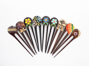 Horquilla de madera pintada a mano, diseño de pintura elegante, accesorios de moda diaria - Product Image 2