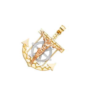 14K tricolor chapado en oro cuerda marinero religioso cristiano crucifijo Jesús Cruz colgante diamante circón último diseñador encanto - Product Image 2