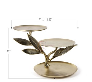 Soporte de pastel de rama de hoja de Metal dorado personalizado, soporte de postre de boda Vintage, acabado antiguo, características de bandeja de pastel con logotipo personalizado - Product Image 1