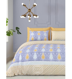 Elegante sábana plana de lujo King Size con 2 fundas de almohada Elegante juego de cama duradero de algodón puro con estampado dorado - Product Image 1