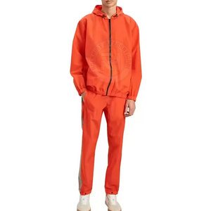 Survêtement à capuche orange pour homme, fermeture éclair intégrale, léger, décontracté, sportswear, couleur unie, polyester, vêtements de printemps avec poches latérales - Product Image 1