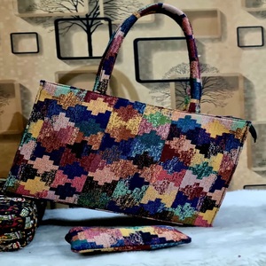 Heavyweight Multicolor Jacquard Pattern Tote Bag for Women Breathable Warp Knitted Yarn Dyed Poly Cotton <b>Fabric</b> Woven Techniques - Product Image 1
