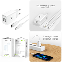Adaptador de Red USB a Tipo-C con 2 Puertos USB, Plástico, Fuente de Alimentación de 5V/2.4A y Cables de Datos USB para Teléfono Móvil