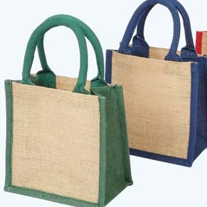 Bolsa de compras de yute reutilizable de alta calidad, logotipo personalizado, Asa de cinta, venta al por mayor, pequeña bolsa de arpillera de playa barata, impermeable - Product Image 5