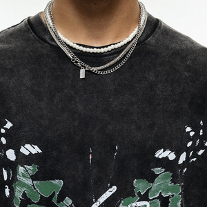 Camiseta personalizada de corte y costura 100% de algodón con estampado gráfico de peso pesado, lavado con ácido de lejía, camiseta Vintage de talla grande para hombre - Product Image 2