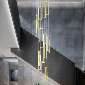 Oferta exclusiva: lámpara colgante moderna de altura ajustable, luces colgantes LED doradas de 288W, candelabro rectangular de 16 anillos - Product Image 3