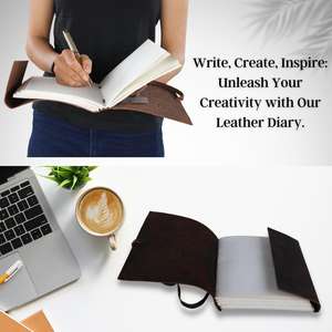 Diario de Cuero Vintage Hecho a Mano con Cubierta Grabada con un Lobo |   Papel sin Forro con Borde Deshilachado |   Diario de Dibujo - Product Image 4