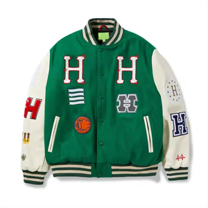 OEM&ODM Custom Baseball Bomber Jacket Motorcycle Biker Jackets Chenille Embroidery Logo Coat Men's PU Leather Jacket - Product Image 1