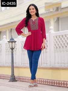Lo último en Heavy Mal de algodón puro Duppata Karachi Collection Heavy Lawn Cotton Pakistani Suit Short Kurtis para Jeans Casual Wear - Product Image 5