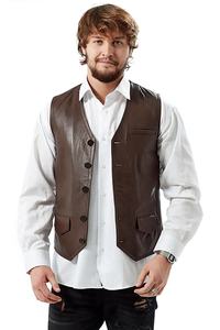 <b>Men's</b> High Quality <b>Black</b> Leather <b>Vest</b> Breathable Winter Outer Wear with Latest Design Waistcoats - Product Image 3