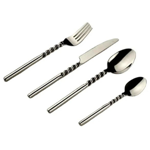 Ensemble de couverts alimentaires de qualité supérieure avec poignée torsadée classique Couverts en argent de forme personnalisée pour le dîner - Product Image 1