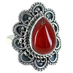 Navya Craft 925 Sterling <b>Silver</b> <b>Statement</b> <b>Ring</b> for Women Red Carnelian Gemstone in Pear Cut Sizes 4 to 14 - Product Image 1