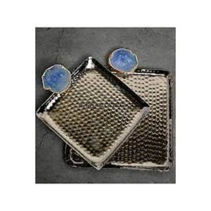 Set Of 2 Luxurious Quality Metal Round Shape Silver Shiny Polished Unique Design Engraved Serving Tray With Pink <b>Coaster</b> Handles - Product Image 6