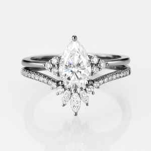 1.5CT poire coupe Moissanite diamant 14k bague en or blanc combinaison Marquise et ronde coupe bande bijoux bague - Product Image 4