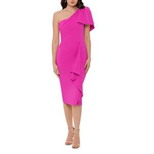 Abito da sera Betsy Adam da donna monospalla rosa in crêpe, modello tubino, taglia XS, confortevole, con vita impero, maniche corte e spacco - Product Image 1