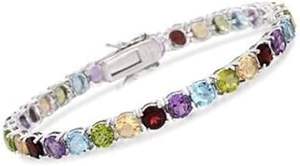 Bracelet pour femme en argent sterling 925 fait main avec pierres précieuses naturelles améthyste péridot citrine topaze grenat, bijoux de Noël - Product Image 1