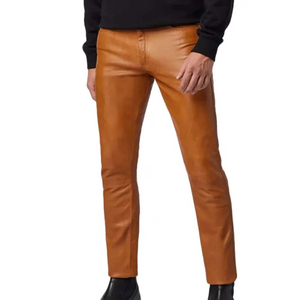 <b>Men's</b> 100% Genuine Leather Full Grain Casual Motorcycle Pant <b>Jeans</b> Breathable Windproof Outdoor Riding OEM Custom Service - Product Image 1