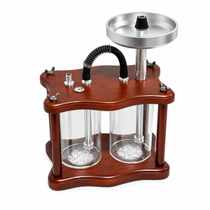 Ensemble de pipe à eau vintage avec cadre en bois, double bouteille en verre, LED, poignée de tuyau supérieure en aluminium, télécommande, finition ambre pour W - Product Image 5