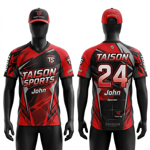 Camiseta Deportiva para Hombre, 150 GSM, Malla Interlock de Poliéster Premium, Transpirable, Paneles Gráficos Rojos y Negros, Logotipo Personalizado por Sublimación - Product Image 1