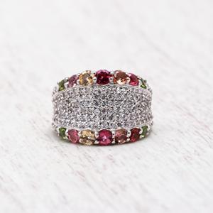 เครื่องประดับทัวร์มาลีนแบบหลายสีสำหรับผู้หญิงเครื่องประดับอัญมณีสีเงินสเตอร์ลิงแบบ925ดีไซน์ไม่เหมือนใคร - Product Image 1