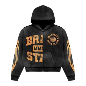 Sudadera con capucha y cremallera lavada con ácido personalizada vintage y ropa informal para correr holgada personalizada con cordón en la cintura chándal - Product Image 4