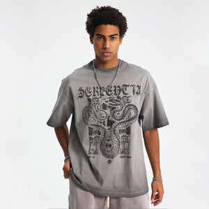 <b>Men's</b> V-neck T-<b>Shirt</b> Retro Printed Anti-Wrinkle Breathable Color Loose Edge Cut Holes Old Washed 100% Cotton T-<b>shirt</b> - Product Image 3