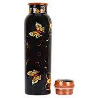 Bouteille d'eau en cuivre pur à 100% avec finition noire mate durable, design martelé de haute qualité, pour boire directement en extérieur