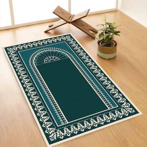 Alfombra de Oración Islámica Azul: Elegante Alfombra para la Iglesia Musulmana, con Pelo Suave - Product Image 3