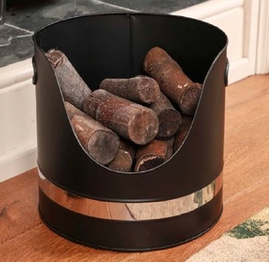 Round <b>Coal</b> Storage Bucket in Black Powder-Coated Metal with Simple Design Perfect for Medium Size <b>Coal</b> Storage - Product Image 6
